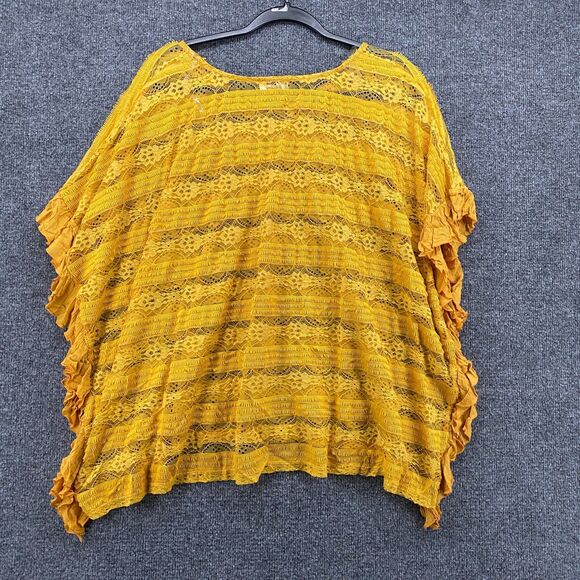 UMGEE Poncho Top Large Yellow Lace Pullover Round Neck Ruffle Boho Hippie 90s - Picture 3 of 6